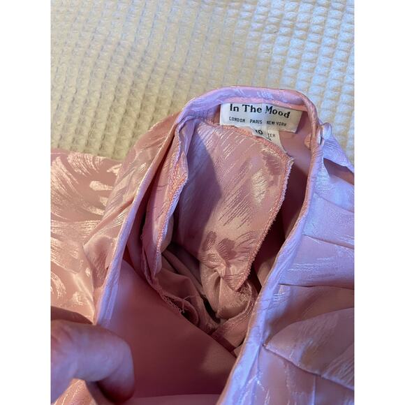 VTG In The Mood Pleated Long Sleeve Brocade Silky Pink Grandma Core Blouse 10 - Picture 11 of 12